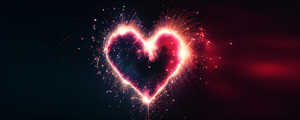 fireworks in heart shape, valentine day, copy space, isolated black background, generative ai