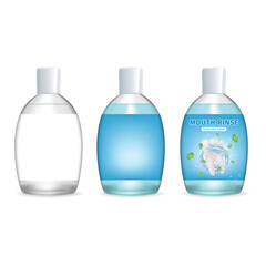 Realistic Detailed 3d Mouth Rinse Bottle mpty Template Mockup and with Label Set . Vector illustration of Mouthwash