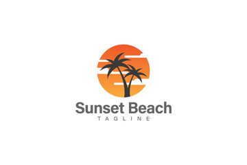 Sunset beach logo design vector