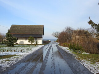 russian village near curonian lagoon, baltic sea 