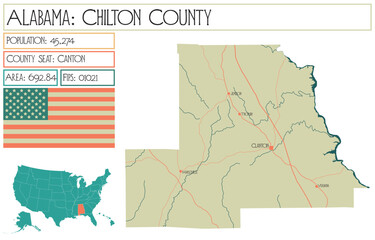 Large and detailed map of Chilton county in Alabama, USA.