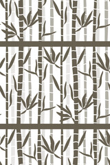 Bamboo tree and leaves on white background. Seamless pattern of brown bamboo plants. Vector illustration.