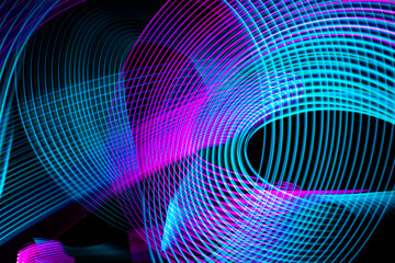 Abstract technology banner design. Digital neon lines on black background. Modern circuit texture. Waves flow. Quantum explosion. High quality photo