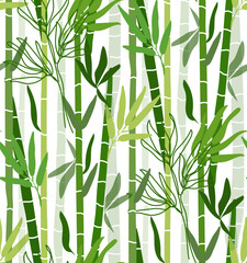 Bamboo forest monochrome seamless pattern. Vector illustration on white background. Bamboo plants texture.
