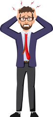 Businessman holding head with hands Frustration, anger, pain, concerned, worried, concept