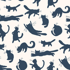 Seamless pattern with black cats. Vector illustration in doodle style.