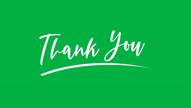 animated thank you on green screen.  Thanks animation, handwritten text in white and black color. 4k video greeting card.