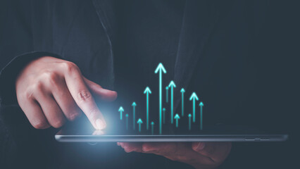 Financial management strategy for business growth success. Data and economic growth graph....