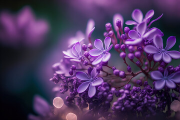 Fototapeta na wymiar Macro image of spring lilac violet flowers, abstract soft floral background. Digital artwork