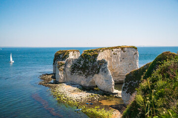 Fototapeta na wymiar Old Harry Rocks are located at Handfast Point, on the Isle of Purbeck in Dorset