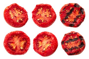 Semi-dried and grilled globe tomato halves, isolated png