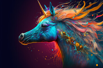 fantasy abstract portrait unicorn with a colorful, generative ai