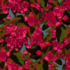 Seamless pattern Viva Magenta. Watercolor illustration of red wild flowers. Trendy color 2023. realistic digital paper