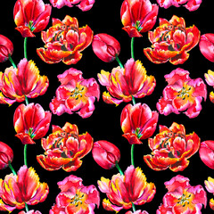 Watercolor tulips in a seamless pattern. Can be used as fabric, wallpaper, wrap.