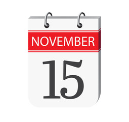 15 november calendar page vector. 3d one day calendar date appointment, schedule, event reminder illustration. Abstract three dimensional daily date appointment, agenda, planner calendar. 