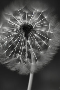 Closed Bud of a dandelion. Dandelion white flowers. IA technology