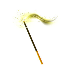 Realistic magic wand and stars flat icon. Cartoon sorcery stick isolated. Celebration symbol. Birthday party, festive glittering. Png
