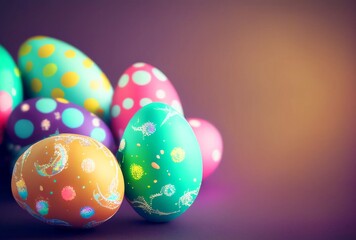 Obraz premium Multicolored Easter eggs with copy space. Generated by AI