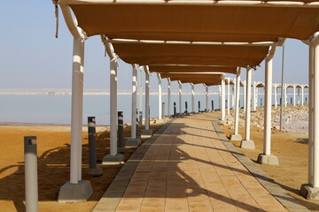 Beach on the Dead Sea in southern Israel.