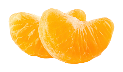 Two tangerine fruit peeled segments cut out