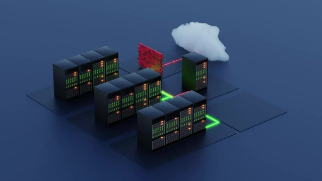 datacenter with servers, cloud services, 3d rendering