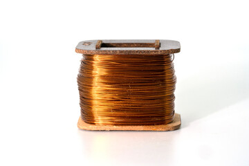 Coil of copper wire isolated on white background