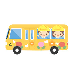 幼稚園バスに乗った男の子と女の子