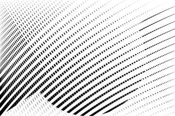 abstract halftone dots and lines background, geometric dynamic pattern, vector black and white texture
