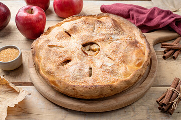 Homemade apple pie with fresh red apples
