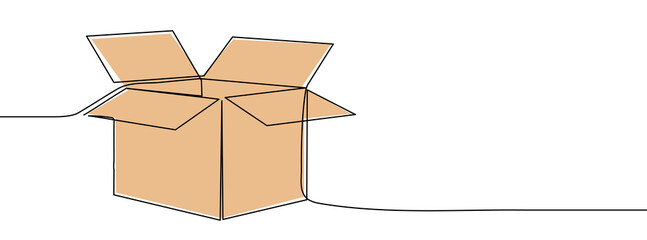 Continuous one line drawing silhouette of a cardboard box. Vector illustration isolated on the white background