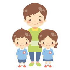 男性の保育士さんと子供たち