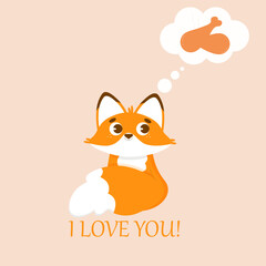 The fox dreaming of a chicken with text about love