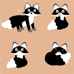 Cute cartoon black fox set