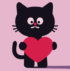 Cat holding heart illustration vector