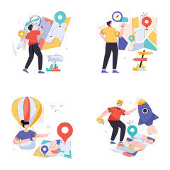 Set of Location Tracking Flat Illustration 

