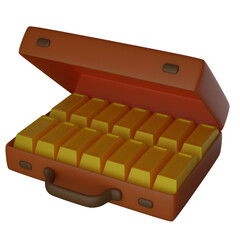 3d illustration suitcase full of gold bars