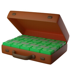 3d illustration suitcase full of banknote money
