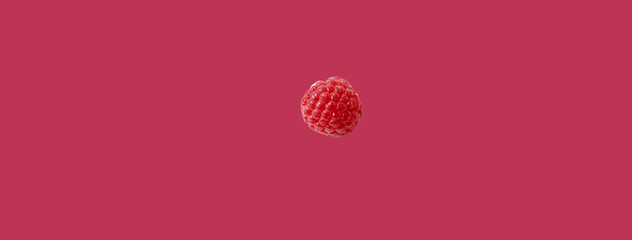 Paper background in the color of 2023 viva magenta and raspberry berry in the center , top view.