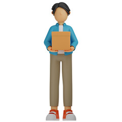 3d rendering illustration character Delivery Man with a box Package