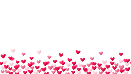 Seamless border of red and pink hearts on white background.