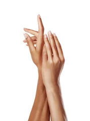 Poster Woman hands, manicure and spa beauty, skincare dermatology wellness or cosmetics skin care in white background. Hand model, luxury skincare cosmetics and palm body care or salon self care in studio © Tasneem/peopleimages.com