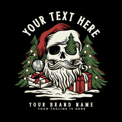 skeleton Santa head with Christmas tree illustration