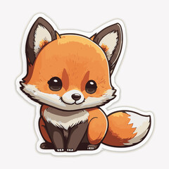 Cute cartoon fox sticker baby posing in white background