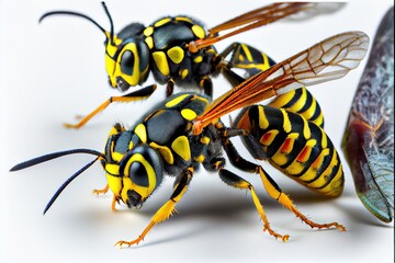 A close up of two wasps