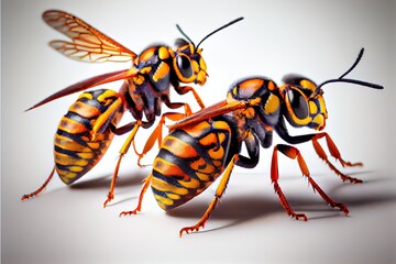 A close up of two wasps