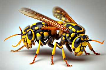 A close up of two wasps