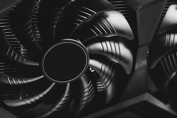 Computer graphic card, professional video card with two fans closeup