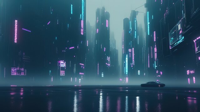 Cyberpunk city, rainy futuristic scene. © Apache 