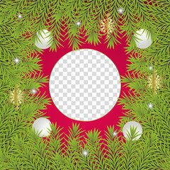 Christmas photo frame Christmas leaf golden snowflakes Christmas balls and Christmas lights