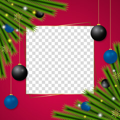 Christmas photo frame Christmas leaf golden snowflakes Christmas balls and Christmas lights